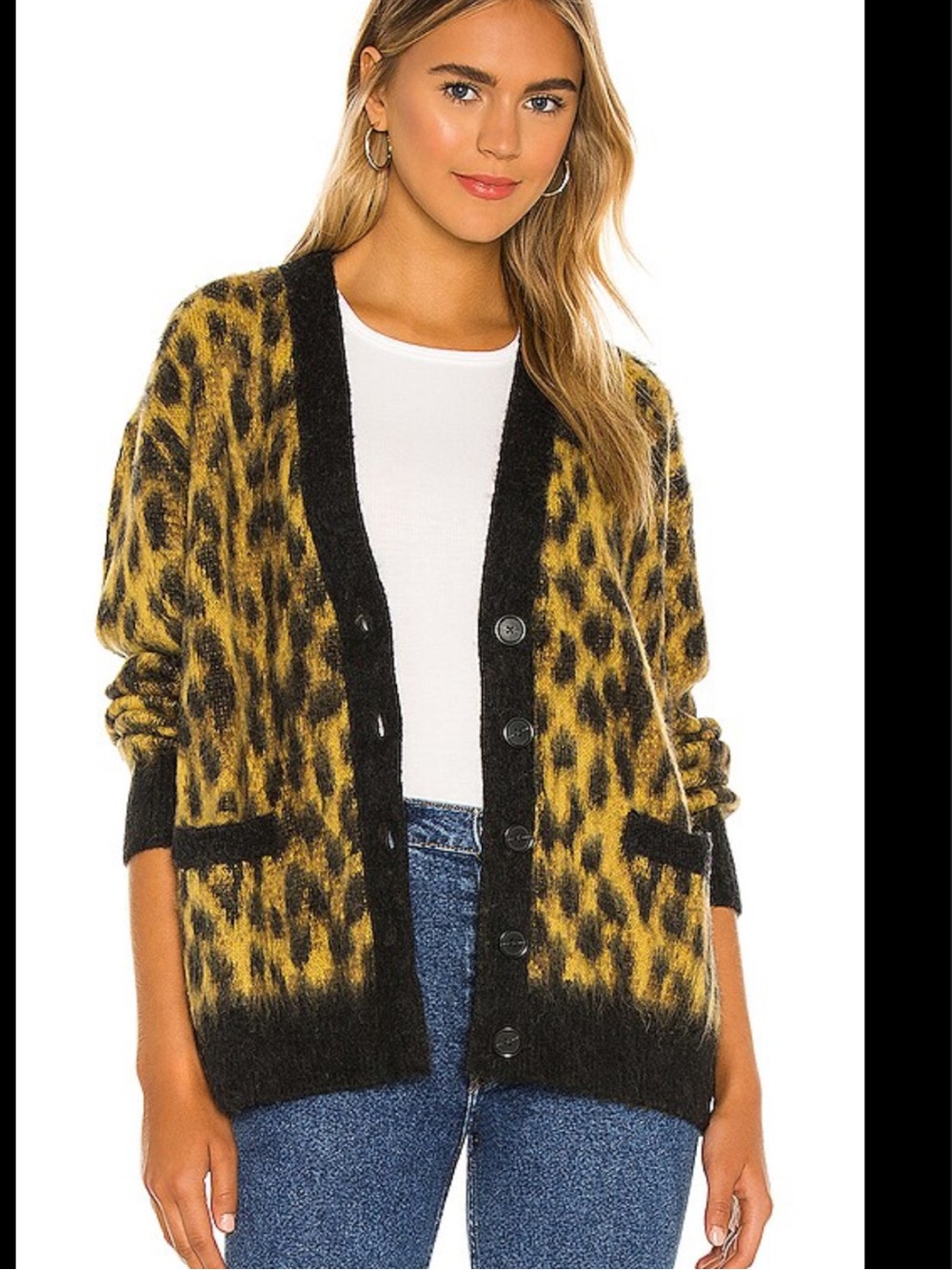 RE/DONE cheetah Oversized Cardigan sweater in Cheetah Intarsia